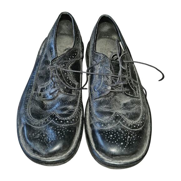 Men's 10 - Vintage Dr. Martens Work Berkshire 5-Eye Brogue Industrial Black Shoe - Picture 1 of 14